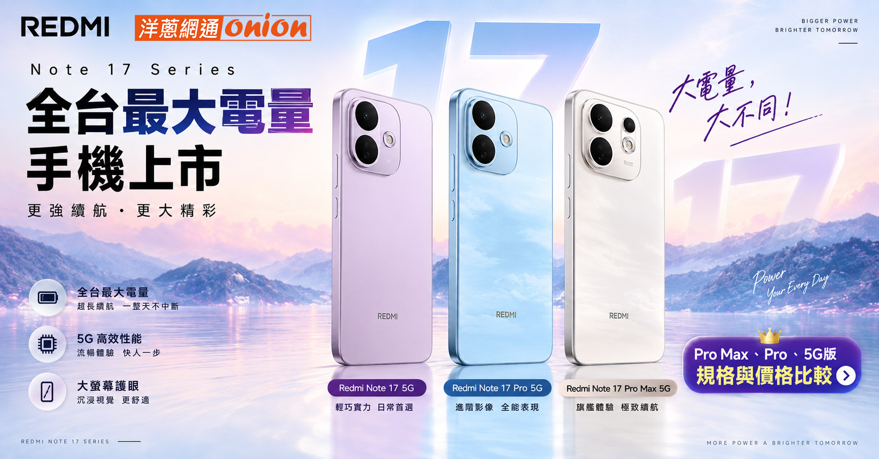 紅米REDMI Note 17系列全台最大電量手機上市 Pro Max、Pro、5G版規格與價格比較 紅米REDMI Note 17系列全台最大電量手機上市 Pro Max、Pro、5G版規格與價格比較
