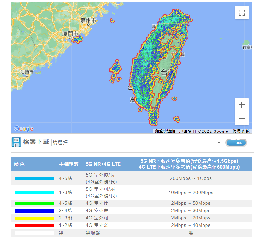 中華電信4G 5G 網路涵蓋率