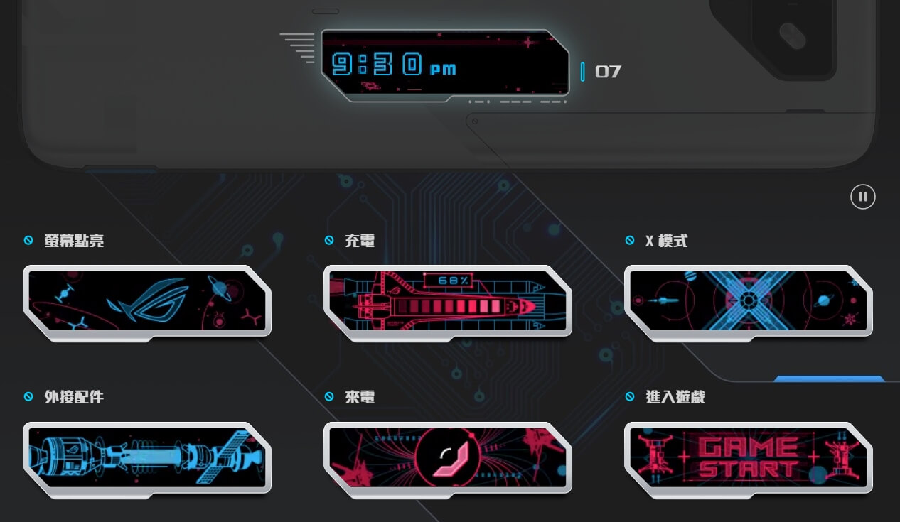 ROG Phone 7 Ultimate 背蓋的長方形幻視副螢幕