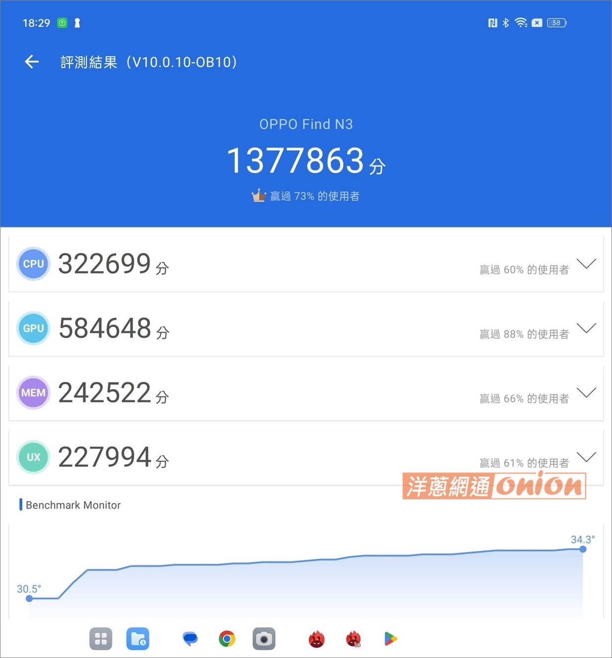 OPPO Find N3 安兔兔跑分成績