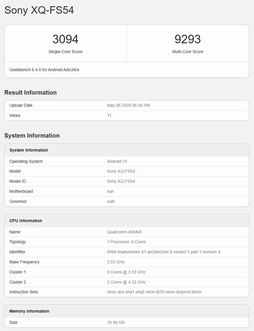 sony xperia 1 vii 跑分geekbench
