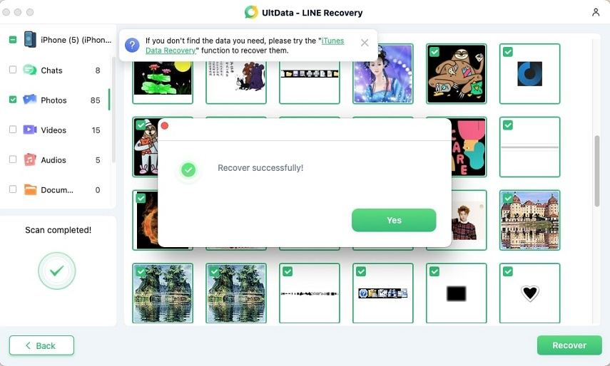在Tenorshare APP選擇恢復LINE聊天紀錄