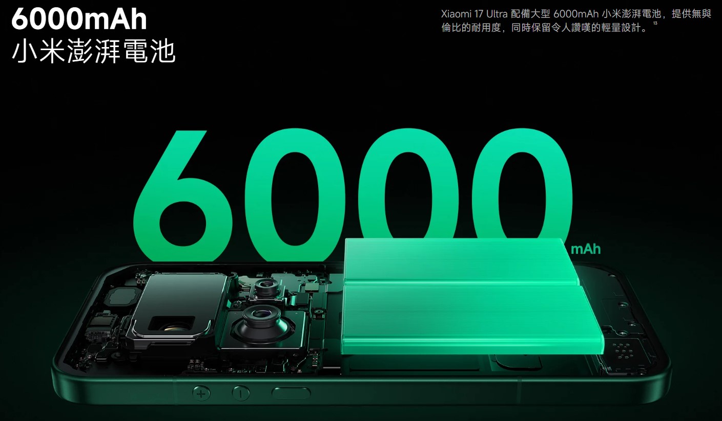 xiaomi 17 ultra battery 電池容量