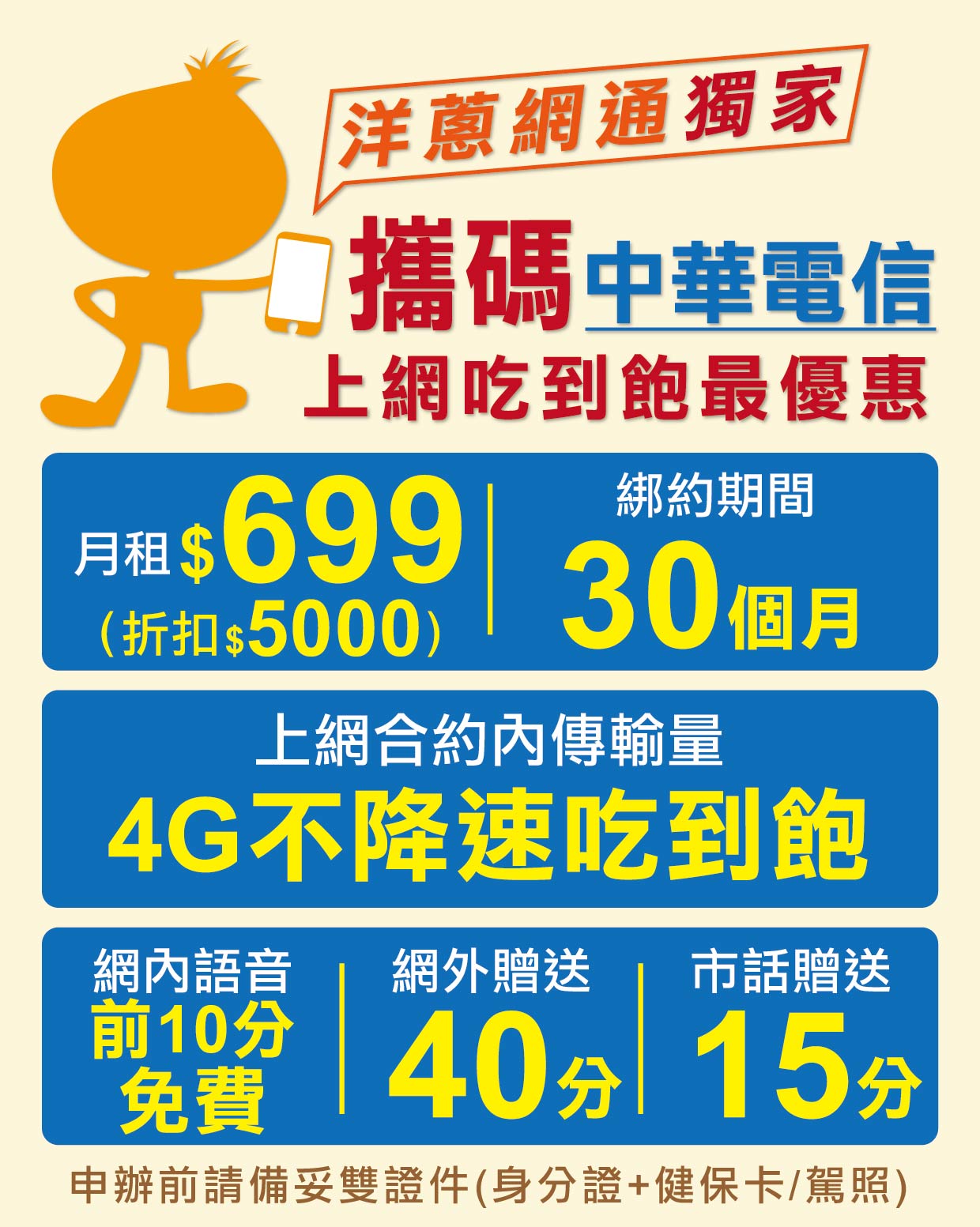 洋蔥網通提供的2024年最新中華電信攜碼優惠方案