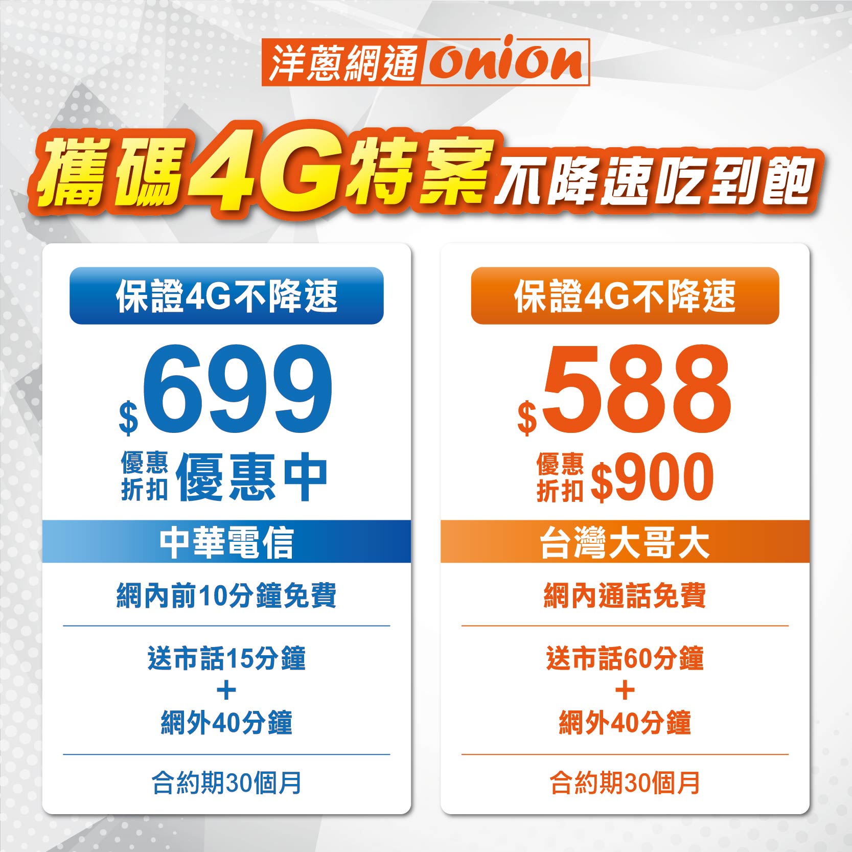 4G吃到飽攜碼優惠