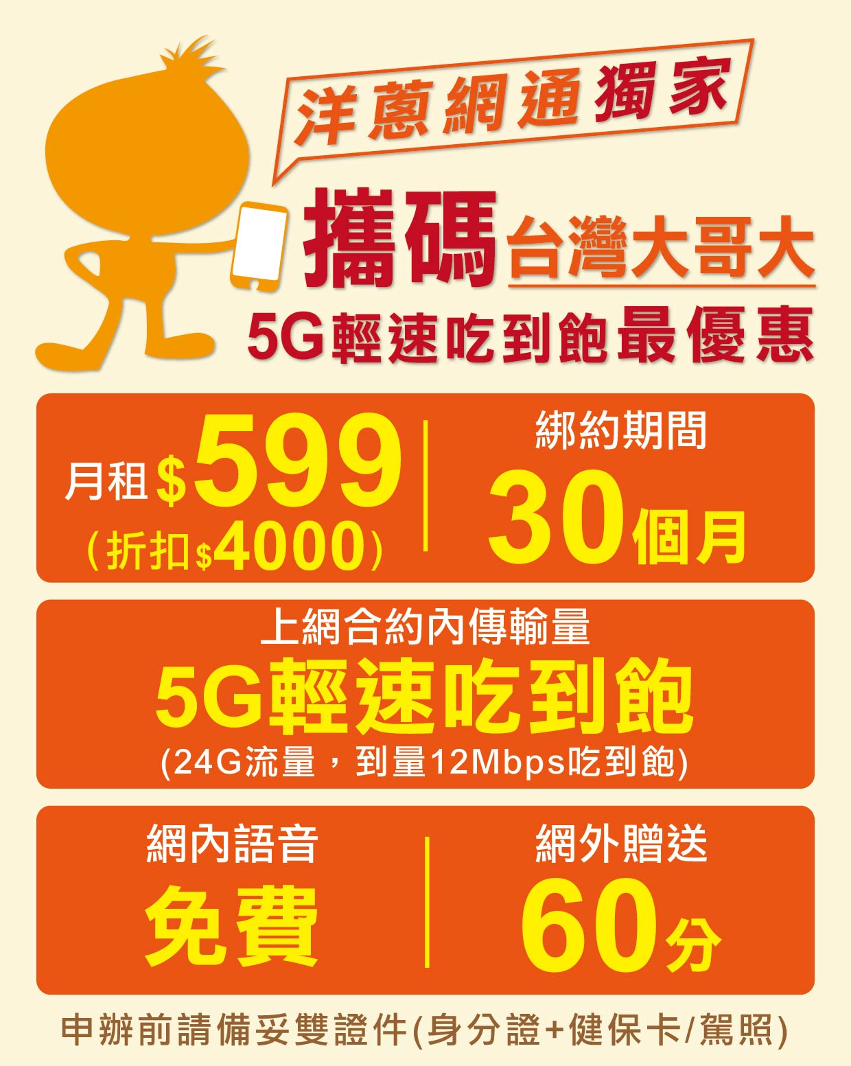 洋蔥網通提供的台灣大哥大399吃到飽優惠方案