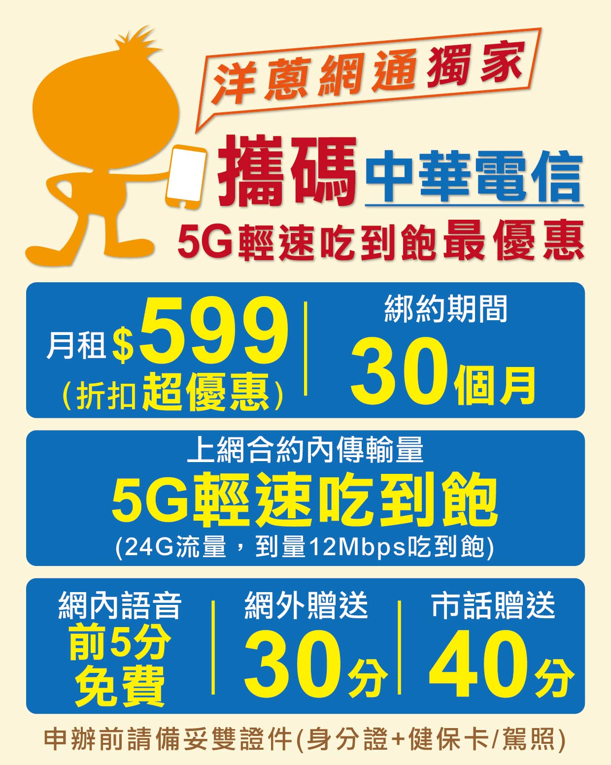 中華電信599輕速吃到飽優惠方案